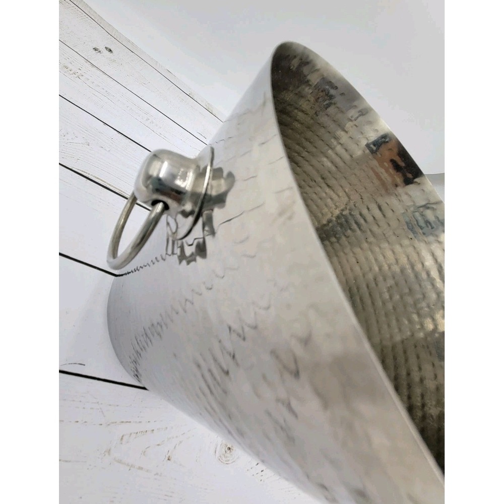 Viski Admiral Hammered Ice Bucket Silver Metal with Ring Handles - Picture 6 of 9